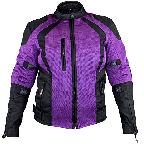 Xelement XS3048 Cyclone Womens Black/Purple Mesh Tri-Tex Armored Motorcycle Jac - Medium