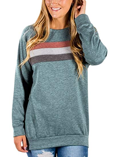 Dokotoo Womens Crewneck Color Block Long Sleeve Loose Casual Sweatshirt Top (S-XXL)