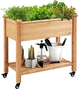 Yaheetech Carré Potager Surélevé Lit de Jardin sur Pieds avec Etagère Inférieure de Rangement en Bois pour Terrasse/Balcon/Jardin 87 x 83.5 x 47 cm