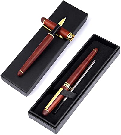 Roller Ballpoint Pens, 2 Pack Cambond Classic Fancy Nice Wood Pens Christmas Gifts for Men Women Journaling Signature Executive Business, Gel Black Ink 0.5mm Fine Point (Gift Box Included)- CP0502