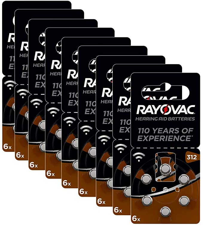 Rayovac Acoustic Zinc Air Hearing Aid Batteries, Size 312 SU, Brown Tab, Pack of 60