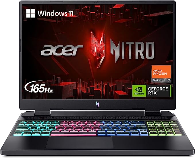 Acer Nitro 16 Gaming Laptop | AMD Ryzen 7 7840HS OctaCore CPU | NVIDIA GeForce RTX 4060 Laptop GPU | 16" WUXGA 165Hz IPS Display | 16GB DDR5 | 512GB Gen 4 SSD | WiFi 6E | RGB Backlit KB | AN16-41-R1WE