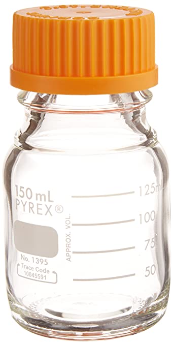 Corning Pyrex 1395-150 Media Storage Bottle with Screw Cap, Non-Sterile, 150mL Capacity (Case of 10)