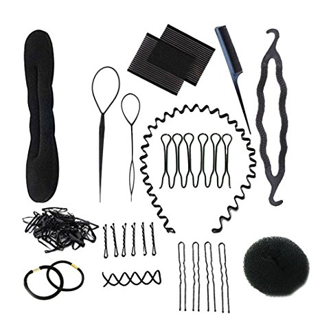 niceeshop(TM) Bun Maker Roller Braid Twist Elastics Pins Hair Design Styling Tools Kit ,Black