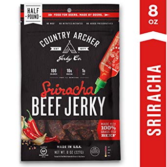 Sriracha Beef Jerky by Country Archer | 100% Grass-Fed, Gluten Free | 8 Ounce