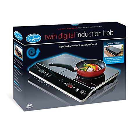 Quest 35840 Benross Digital Induction Hob Hot Plate with 10 Temperature Settings and Touch Control, Double, 3500 W, Black
