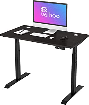 Hoo Electric Standing Desk, Dual Motor 3 Stage Adjustable Height Desk for Home Office, 47 x 26 inch Sit Stand Desk Assembles in 5 Minutes (Black Frame Black Oak Top)