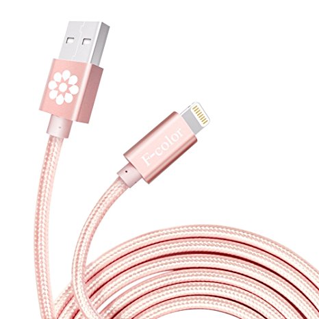 iPhone 8 Cable, Rose Gold 6.6 Feet Long F-color Braided Lightning Cable Cord to USB Cord Apple Certified for iPhone 8 X 7 6S 6 Plus 5 5S 5C SE iPad Air 2 Mini 4 iPad Pro Rose Gold / Rose Pink