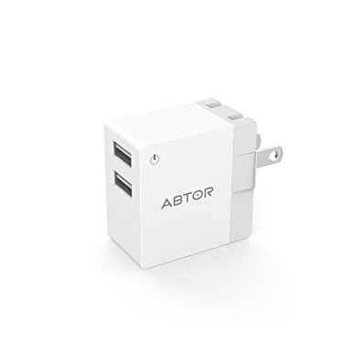 ABTOR 10W Dual USB Charger with 2 Ports and Foldable Plug for iPhone 7/7 plus/SE/6S/6S plus/6/6 plus/ iPad Air 2 / mini 3/Google Pixel/Galaxy S7/Galaxy S7 Edge/LG G5 and More (1Pack,White)
