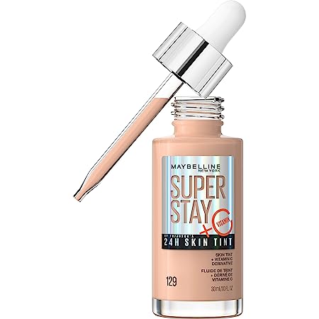 Maybelline Super Stay Up to 24HR Skin Tint, Radiant Light-to-Medium Coverage Foundation, Makeup Infused With Vitamin C, 129, 1 Count