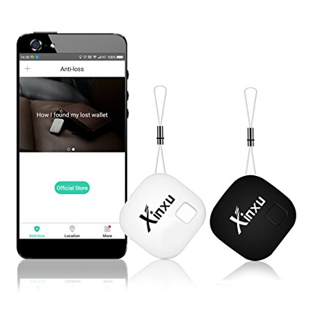 XinXu Key Finder 2 Pack Mini Tracker Devices Phone Finder Bluetooth GPS Anti Lost Location with Camera Remote Control for IOS / Android (2PCS, White Black)