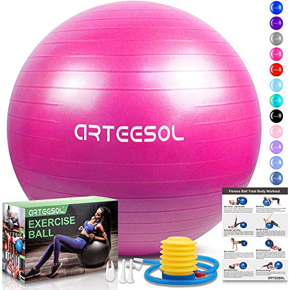 arteesol Exercise Ball, Gym Ball for Pilates Yoga with Quick Pump 45cm/55cm/65cm/75cm/85cm Anti-Slip Balance Ball for Physio Therapy, Birthing & Home Exercise