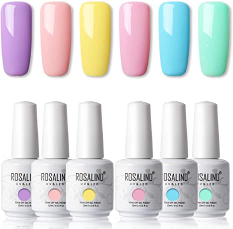 ROSALIND 15ml Gel Nail Polish 6 Colors Set Soak Off Long Lasting Gel Nails Art Solid Semi Permanent Manicure Beauty Salon Summer Colors Set