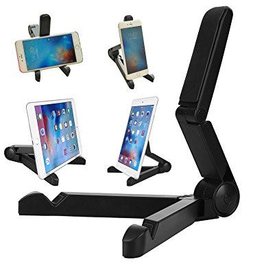 11TT Mini Portable Folding Adjustable Tablet Stand for iPad, E-Readers and Smartphones, Compatible with iPhone, Samsung Galaxy Tab, Google Nexus, HTC, LG, Nokia Lumia, OnePlus and More(Black)