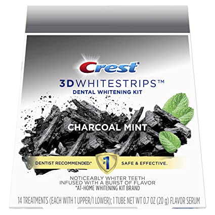 Crest 3D Whitestrips Charcoal Mint, Teeth Whitening Kit, 28 Individual Strips (14 Treatments)   1 Tube of Flavor Serum