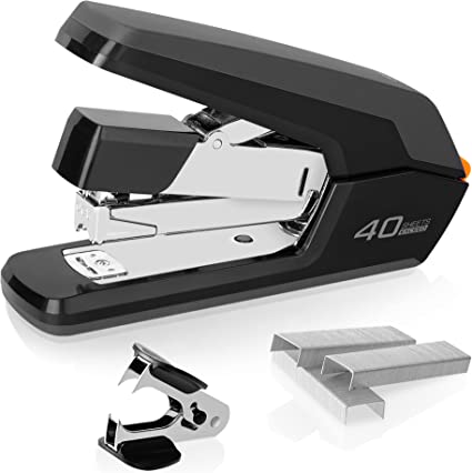 Deli Effortless Desktop Stapler, Heavy Duty Stapler, 40-50 Sheet Capacity, One Finger, No Effort, Includes Staples & Staple Remover, Black