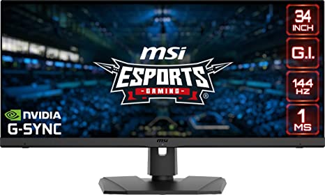 MSI Full UWQHD Anti-Glare 1ms 3440 x 1440 144Hz Refresh Rate HDR Ready USB/DP/HDMI 34” Monitor (Optix MPG341QR)