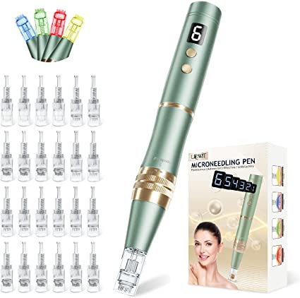 Microneedling Pen Electric Dermapen, Professional Microneedle Derma Pen, Adjustable Micro Needling with 24 PCS Replacement Cartridges, Skin Care Tool Kit for Face Body Home Use, Gift for Women