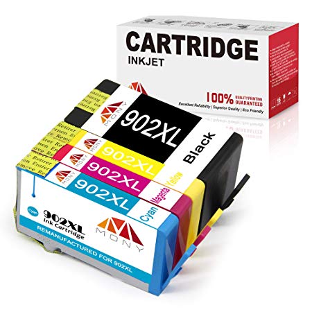 Mony Remanufactured HP 902XL 902 XL Ink Cartridges with New Updated Chip (1 Black, 1 Cyan, 1 Magenta, 1 Yellow) Replacement for HP Officejet Pro 6958 6978 6968 6962 6975 6970 6060 6954 6951 Printers