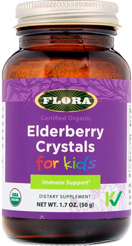 FLORA Elderberry Crystals for Kids 50g - Immune Support Supplement & Cold Symptoms Relief - Organic, Non GMO & Gluten Free