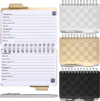 Zonon Metal Aluminum Spiral Bound Portable Password Notebook with Pen for Organizer Journal Includes Website Address Username Password Pages Women Men (3, Gold, Silver, Black)