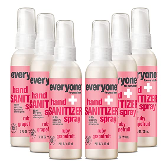 Everyone Hand Sanitizer Spray, 2 Ounce (Pack of 6), Travel Size, Ruby Grapefruit, Plant Derived Alcohol with Pure Essential Oils, 99% Effective Against Germs (Packaging May Vary)