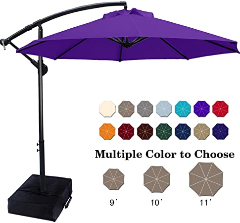 ABCCANOPY Patio Umbrellas Cantilever Umbrella Offset Hanging Umbrellas 10 FT Outdoor Market Umbrella with Crank & Cross Base for Garden, Deck, Backyard, Pool and Beach, 12  Colors, (Purple)