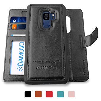 AMOVO Galaxy S9 Case [2 in 1], Samsung Galaxy S9 Wallet Case [Detachable Wallet Folio] [Premium Vegan Leather] Samsung S9 Flip Case Cover with Gift Box Package (Black, S9)