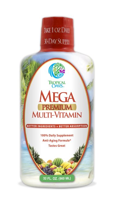 Mega Premium Liquid Multivitamin and Superfood - Natural anti-aging formula w15 Vitamins 70 Minerals 21 Amino Acids CoQ10 and Organic Aloe Vera Great Tasting Non-GMO Sugar Free - Max Absorption