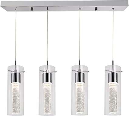 Hykolity 4-Light Pendant Ceiling Fixture, Integrated LED Kitchen Lighting, 26W (150 Watt Equivalent) CRI 90 , 1950lm Premium Bubble Glass with Chromed Finished ETL Listed