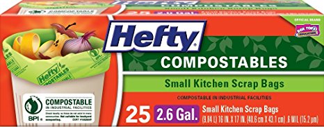 Hefty Compostables Small Kitchen Scrap Bags (2.6 Gallon, 25 Count)