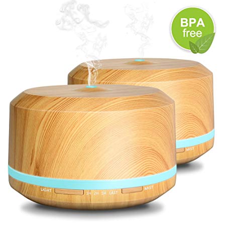 Essential Oil Diffuser 2 Pack, 450ML Ultrasonic Aromatherapy Wood Grain Oil Diffuser for Home Bedroom Office by Doukedge (2 Pack)