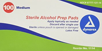 Dynarex Sterile Alcohol Prep Pad, Medium, 100 Count (Pack of 20)