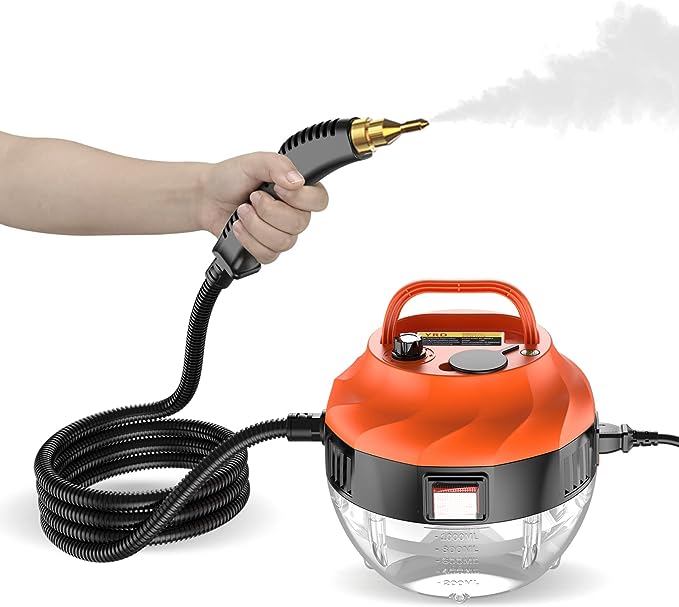 2500W Portable Handheld Steam Cleaner, High Temperature Pressurized Steam Cleaning Machine with Brush Heads for Kitchen Furniture Bathroom Car, US Plug 110V (Black&Orange)