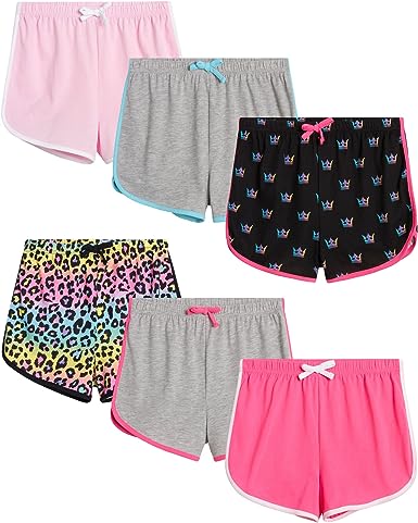 Dreamstar Girls' Active Shorts - 6 Pack Athletic Gym Dolphin Shorts (Size: 7-16)