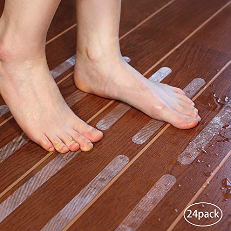 Bosiwee Non-Slip Bathtub Stickers, 24 PCS Safety Bath Shower Treads, Adhesive Bath Strips for Tubs Showers Pools Boats Stairs (Clear)