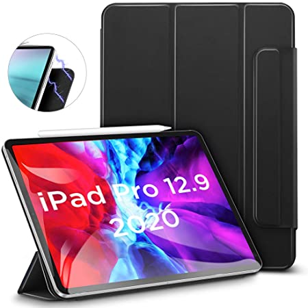 ESR Rebound Magnetic Smart Case for iPad Pro 12.9" 2020 & 2018, Convenient Magnetic Attachment [Supports Apple Pencil Pairing & Charging] Smart Case Cover, Auto Sleep/Wake Trifold Stand Case - Black