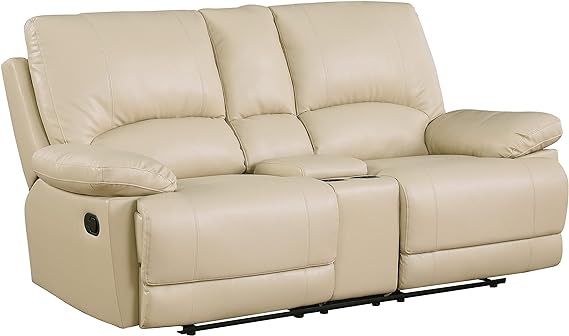 Blackjack Furniture Brantley Collection Leather Air/Match Upholstered Living Room, Console Loveseat, Beige
