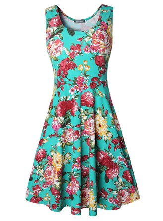 Womens Casual Fit and Flare Floral Sleeveless Party Evening Cocktail Dress