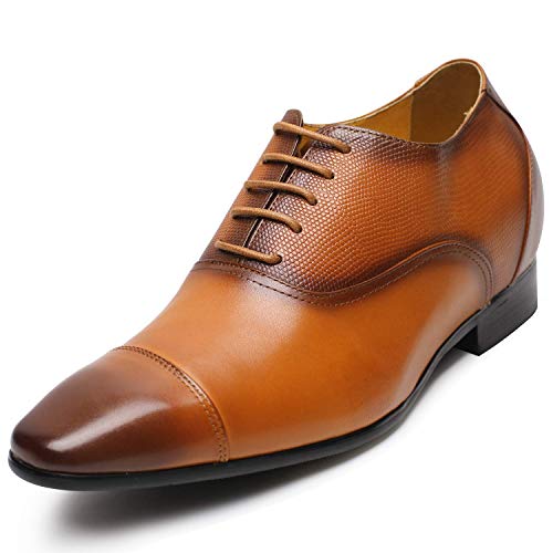 CHAMARIPA Men's Invisible Height Increasing Elevator Shoes-Black Genuine Leather Formal Oxford Dress Shoes - 2.96 Inches Taller