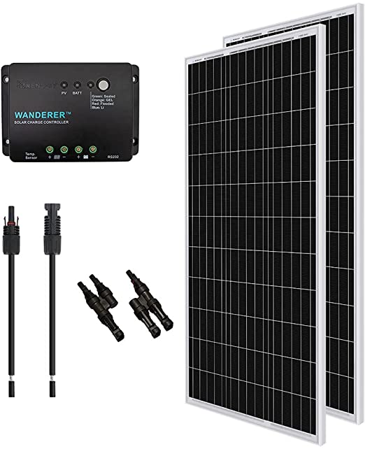 Renogy 200W 12V Monocrystalline Solar Panel Bundle Kit with 200W Solar Panel, 30A Charge Controller, 9in Adaptor Kit, A Pair of Branch Connectors