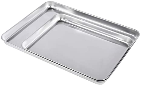 Baking Sheet Cookie Sheet Set of 2, Alotpower Stainless Steel Baking Pan Tray 15 inch Toaster Oven Tray Pan, Rust Free, Dishwasher OK & Easy Clean