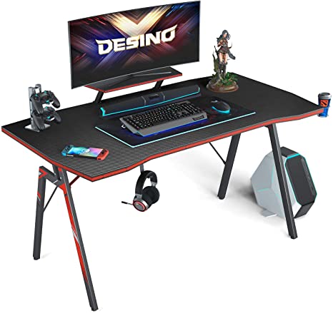 DESINO Gaming Desk 40 inch PC Computer Desk, Home Office Desk Table Gamer Workstation with Cup Holder and Headphone Hook, Black