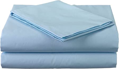 Sheets Set 4 PCs - 100% Cotton - 400 TC -15 Inch Deep Pocket of Fitted Sheet Light Blue Solid, Short Queen and 23 Color.