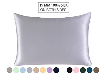 Townssilk Both Side 100% 19mm Silk Pillowcase Queen Size Pillow Case Cover with Hidden Zipper Silver