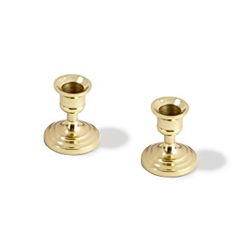 Brass Finished Taper Candle Holders, 3 Inches, Metal, Traditional Shape, Fits Standard Candlestick Diameters - Set of 2
