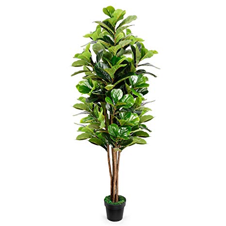 TUSY Fake Trees 6-Feet Fiddle Leaf Fig Tree Green Artificial Trees Tall Fake Plant for Indoor/Outdoor Home Office Lobby Green