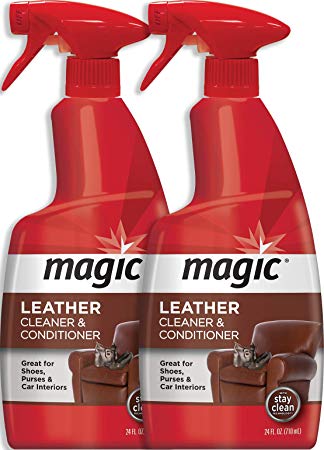 Magic Leather Cleaner and Conditioner - UV Protectants Help Prevent Cracking or Fading of Leather Furniture, Car Seats, Shoes, Purses and More 24 Fluid - 2 Pack