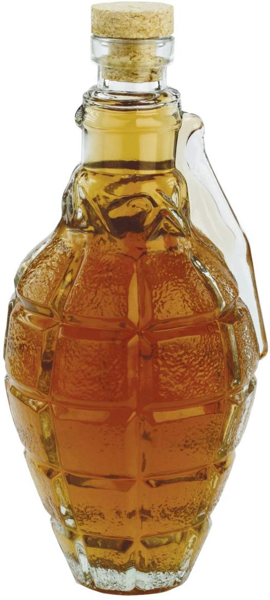Barbuzzo Grenade Decanter with Cork Stopper - Tactical Enthusiast Glass Bottle - 17 Ounce - Perfect Container for Your Favorite Drinks and Liquor Including Scotch, Bourbon & Wine