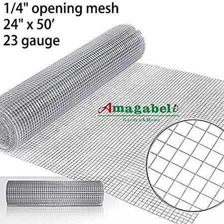 1/4in Hardware Cloth 24x50 Square Chicken Cage Wire Hot Galvanized Gopher Welded Mesh Roll 23gauge Snake Fencing Material Rabbit Raccoon Moles Rodents Animal Control for Vegetable Garden Raised Beds